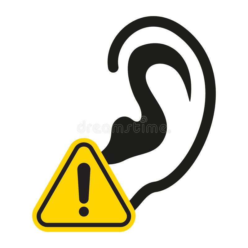 Warning Ear Hearing Protection Icon. Caution Ear Protection Vector