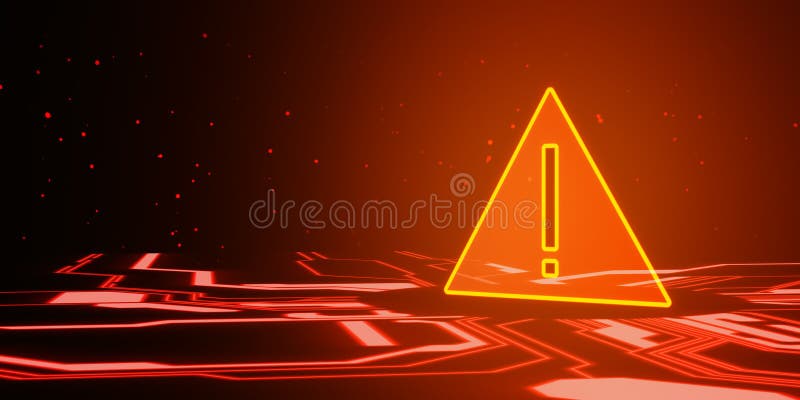 Warning Exclamation Point Icon on Digital Background. 3D Rendering stock illustration