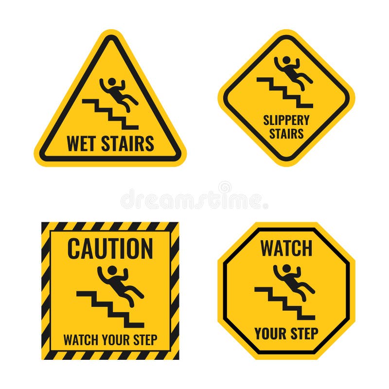 Premium Vector  Sign warning use handrail when going up and down stairs do  not jump steps risk of falling