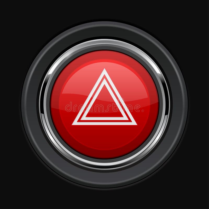 Warning Light Red Button. Car Dashboard Element on Black