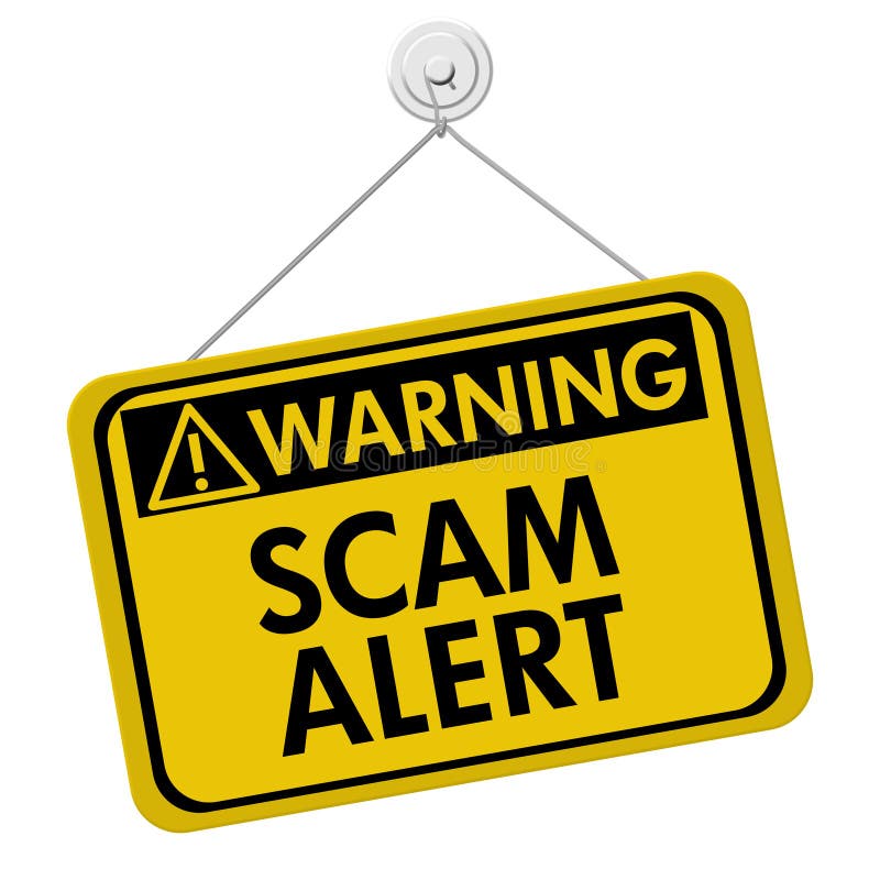 Warning of Scam Alert. A yellow and black sign with the words Scam Alert isolated on a white background royalty free stock image