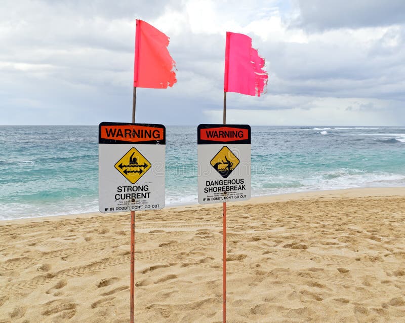 Warning Signs on North Shore Oahu Stock Photo Image of north