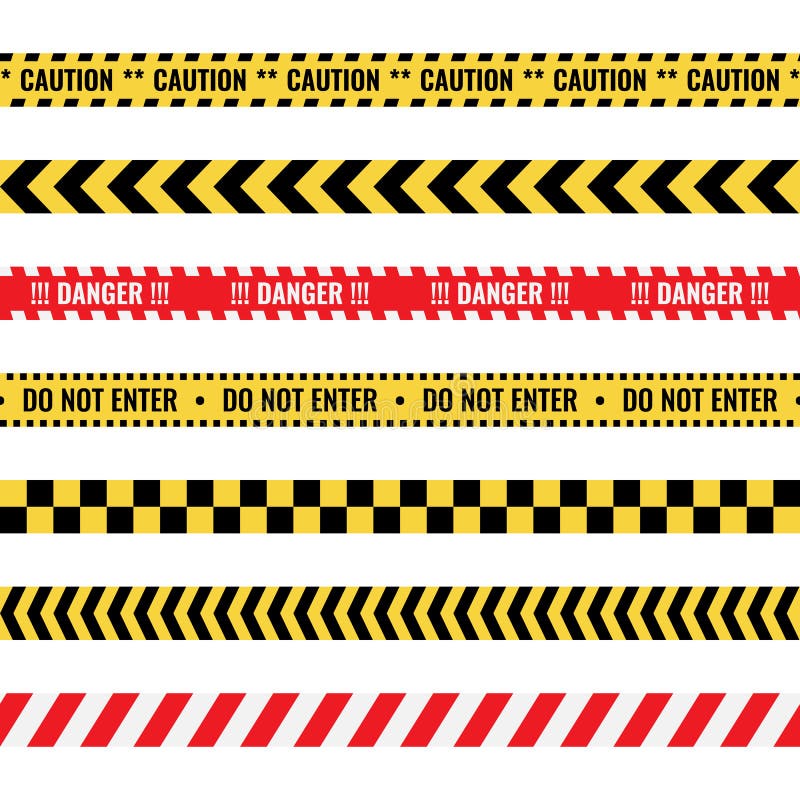 Warning tapes with text, seamless caution lines set royalty free illustration Warning tapes with text, seamless caution lines set royalty free illustration