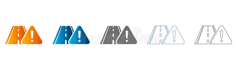 Warning Triangle Road Sign Icons Set flat design vector illustration royalty free illustration
