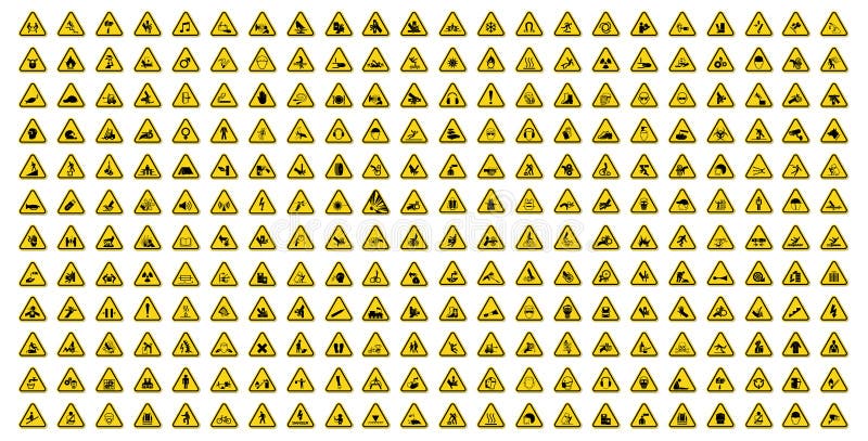 Warnung Gefahrensymbolaufkleber Unterzeichnung Isolat auf weißer Hintergrundvektorillustration