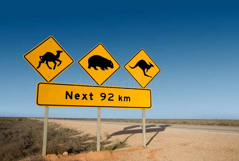Warnzeichen Australien des Kängurus, des wombat und des Kamels