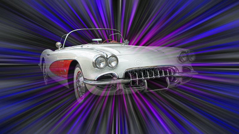 Warp speed space travel american corvette c1 vintage car cars convertible motor background laser beam lights light retro vehicle royalty free stock photography Warp speed space travel american corvette c1 vintage car cars convertible motor background laser beam lights light retro vehicle royalty free stock photography