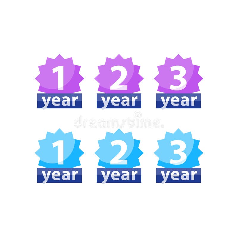 Warranty tag, one two three year guarantee, vector flat icon