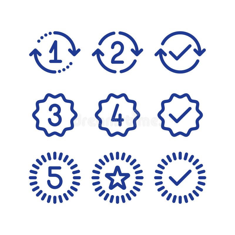 Warranty years signs, guarantee service period, approved mark, line icons royalty free illustration Warranty years signs, guarantee service period, approved mark, line icons royalty free illustration