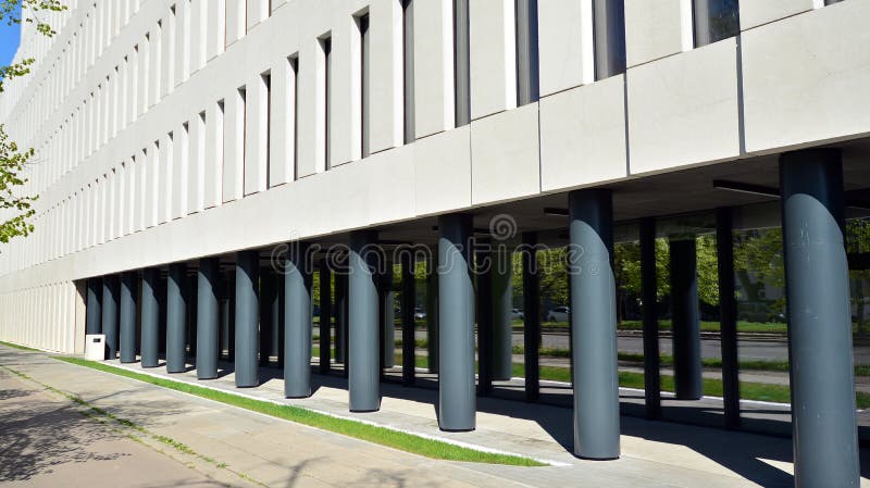 Architectural fragment of the entrance of the modern office building in Mokotow district. stock photos