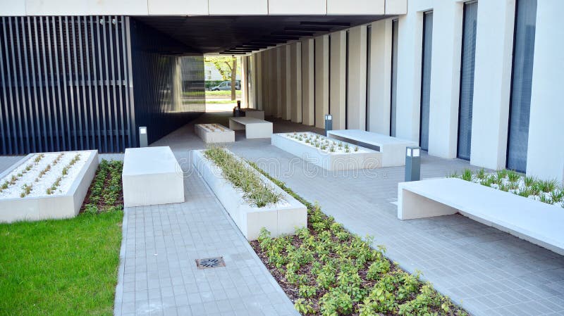 Architectural fragment of the entrance of the modern office building in Mokotow district. royalty free stock photos
