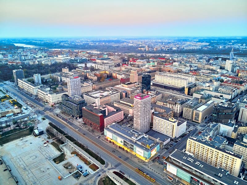 Warsaw Poland April 07 2019 Beautiful Panoramic Aerial Drone View To The Center Of Warsaw