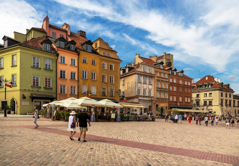 Warsaw, Poland - August 2, 2017: Architecture and people on the street New World in Warsaw.