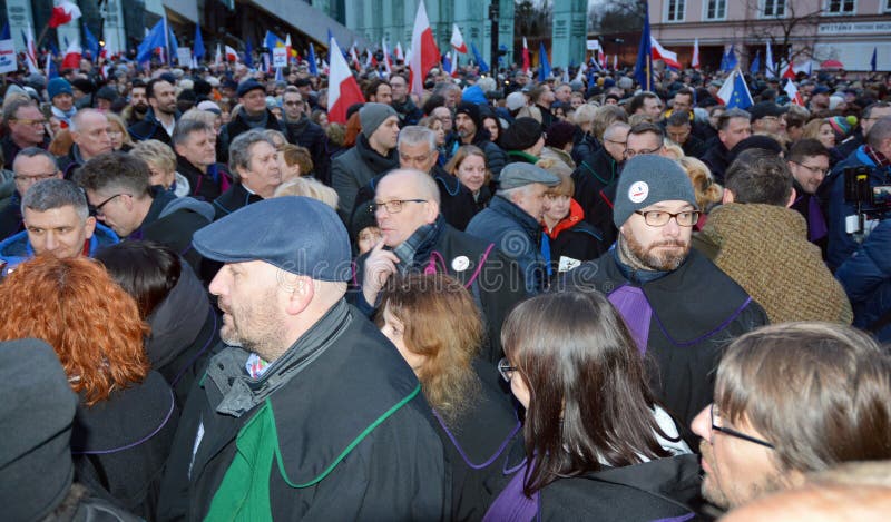 March of 1000 Gowns. Judges and lawyers from across Europe protest judicial takeover in Warsaw. stock photo March of 1000 Gowns. Judges and lawyers from across Europe protest judicial takeover in Warsaw. stock photo