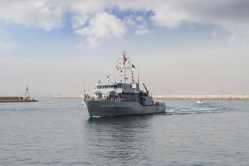 Warship entering in the port of Alicante in Spain.