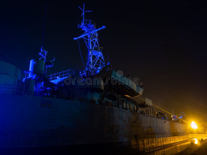 Warship At Night On Koh Phangan. Stock Image Image of