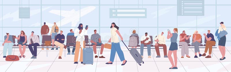 Wartezimmer am Flughafen Sitzecke. Geschäftszimmer - Auslandsreisen von Personen im Terminal. Touristenankunft vektor abbildung
