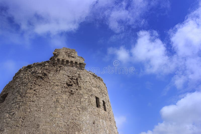 Torre Mozza Watchtower in Apulia, Italy.The tower was built by order of King Charles V in the 16th century.