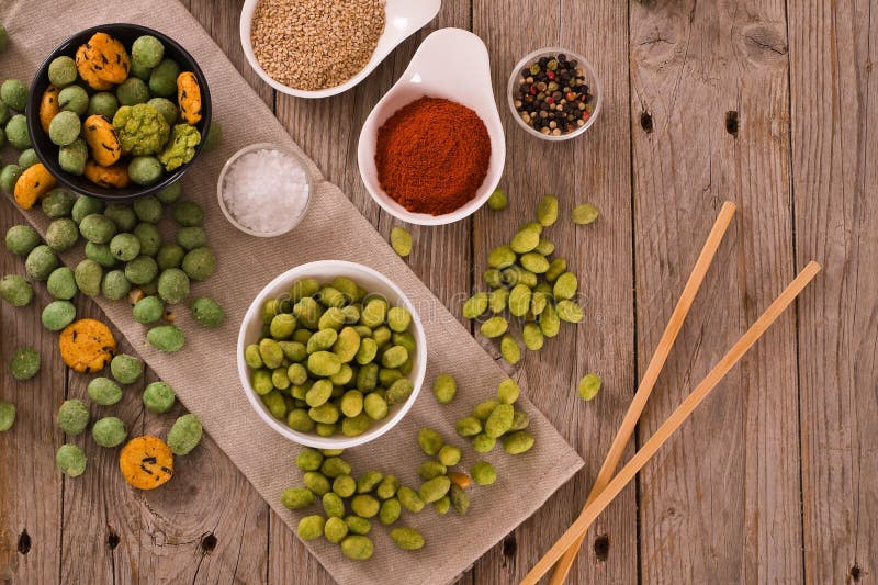 Wasabi coated peanuts. stock photo. Image of japanese 138399590