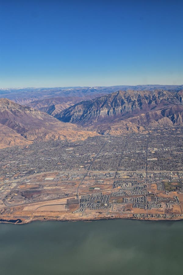 Wasatch Front Rocky Mountain Range Aerial View from Airplane in Fall 