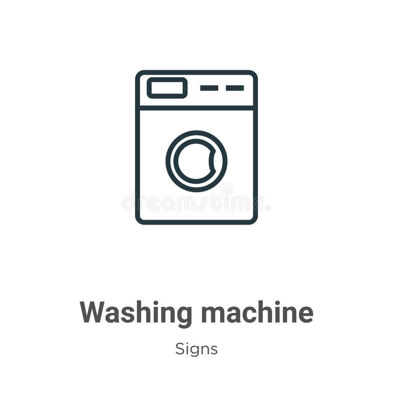 Symbol für die Waschmaschine. Symbol für eine schwarze Waschmaschine mit einer dünnen Linie, Symbol für einen flachen Vektor, einf stock abbildung