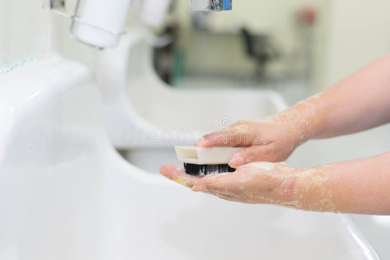 Wash hands Surgery. stock photo. Image of hands, green 103004638