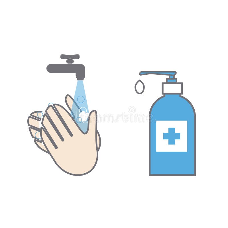Wash hands and use hygenic gel. Antiseptic product prevention against virus. Hygiene vector icons. vector illustration