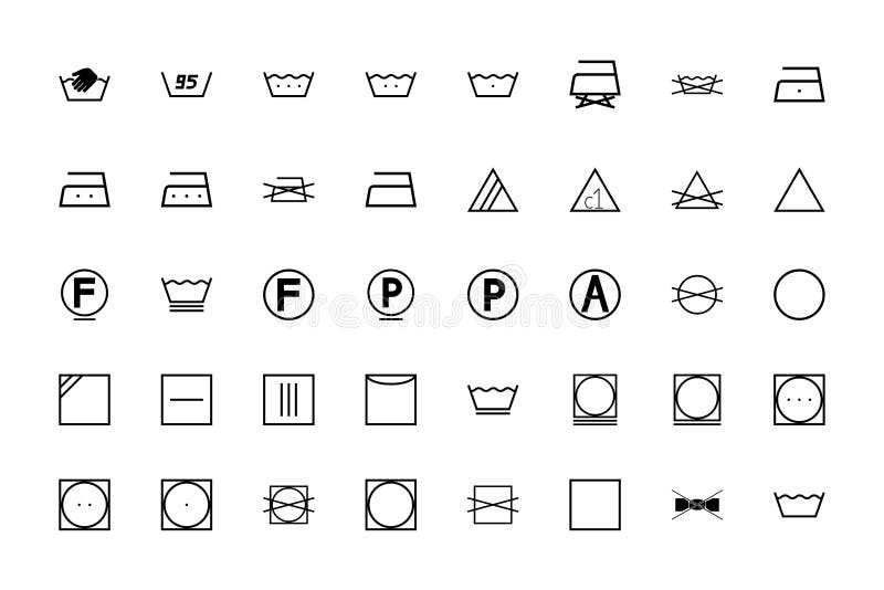 Wash Sign Clothes Care Symbols Black Color Set Solid Style Flat Vector