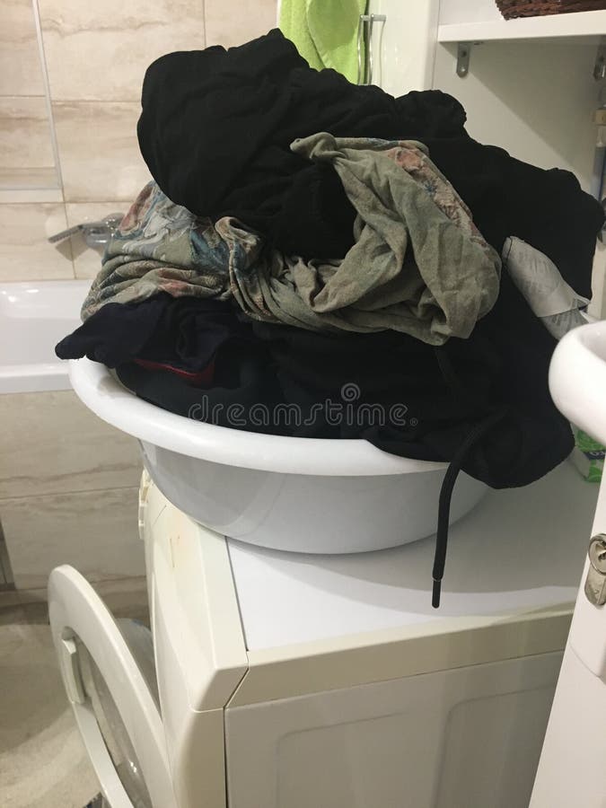 Washed Laundry in the Sink on the Washing Machine Stock Image Image