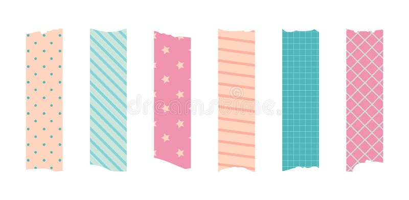 Decorative Tape Set Element Colorful Paper Adhesive Transparent Masking  Tape Clip Art In Colors With Polka Dot And Diagonal Stripe Patterns Flowers  Clouds Stars Stock Illustration - Download Image Now - iStock