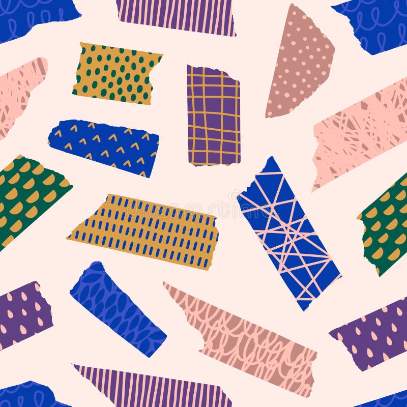 Washi Tape Pieces Seamless Pattern Set with Different Hand Draw
