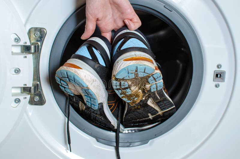 Washing Dirty Sneakers in the Washing Machine. Cleaning Trail Running Shoes  Stock Photo - Image of dirty, loading: 205999352