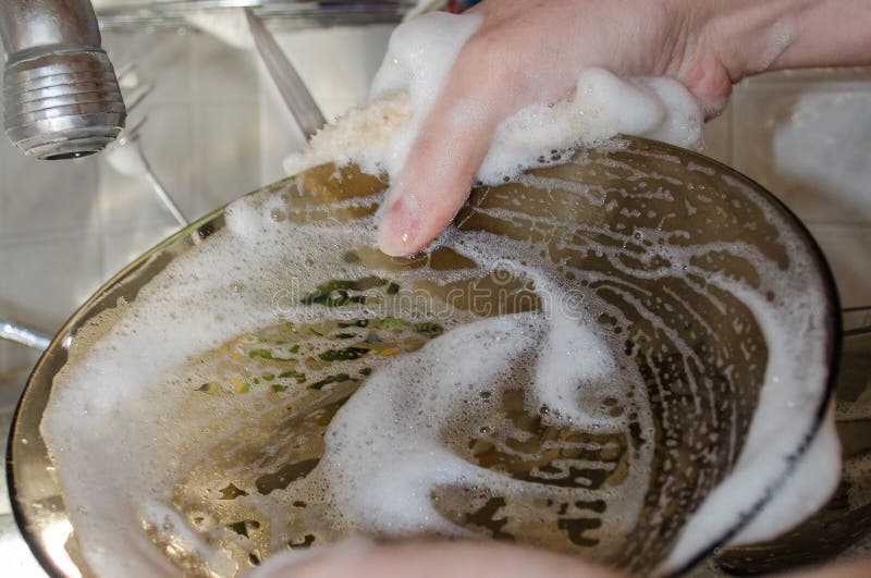 Washing the Dish with Your Hands Stock Image Image of person