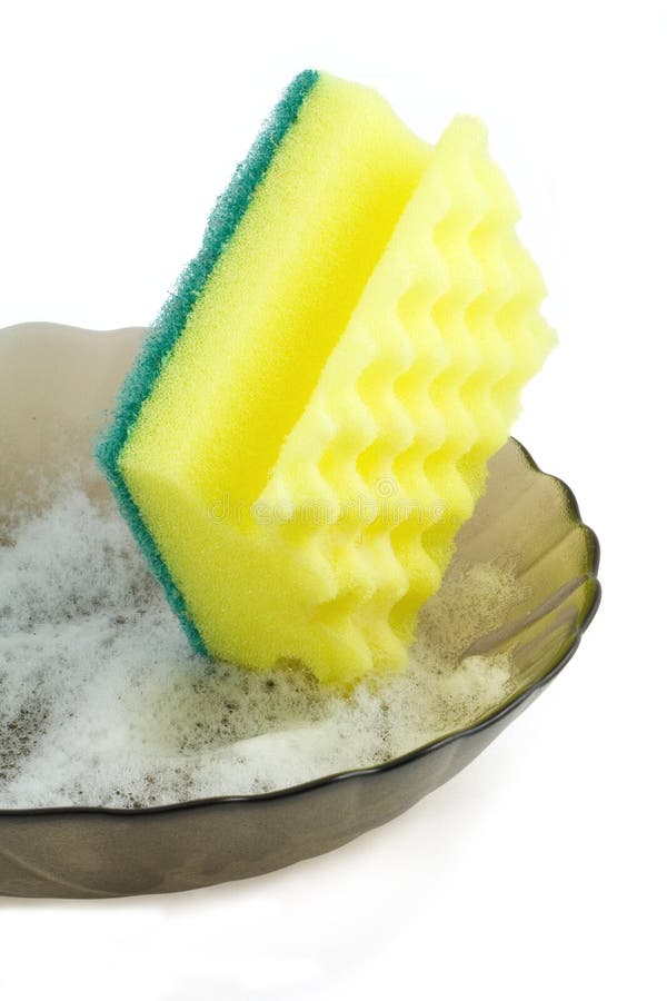 Washing the Dishes with a Sponge. Stock Photo Image of dishware