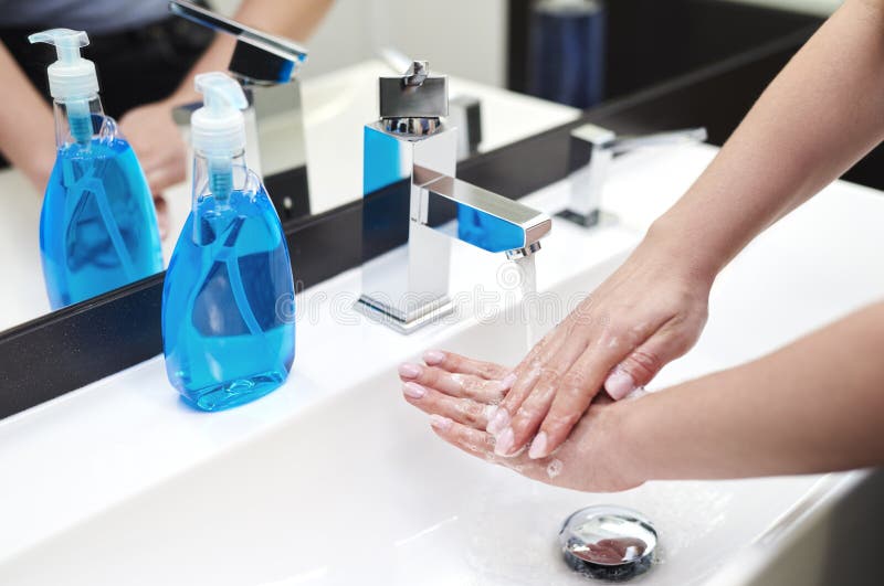 Washing Hands in the Bathroom Stock Photo Image of bottle, bathroom