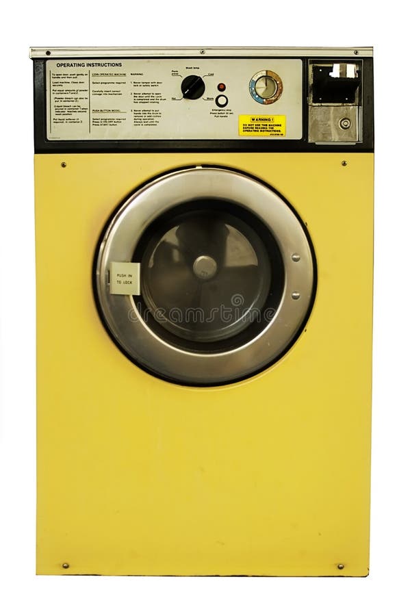 Vecchio vintage lavanderia a gettoni lavatrice con le istruzioni.