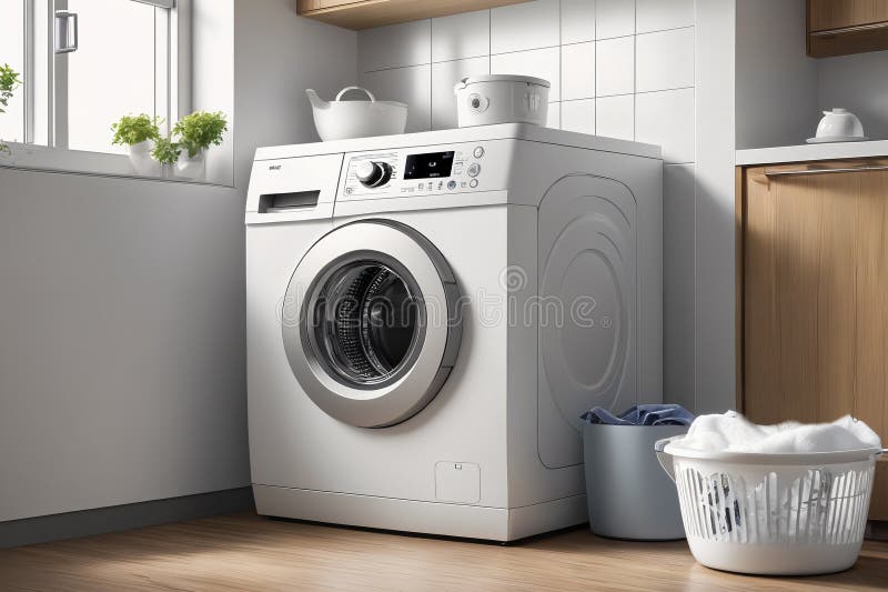 Washing Machine in Bathroom Stock Illustration Illustration of