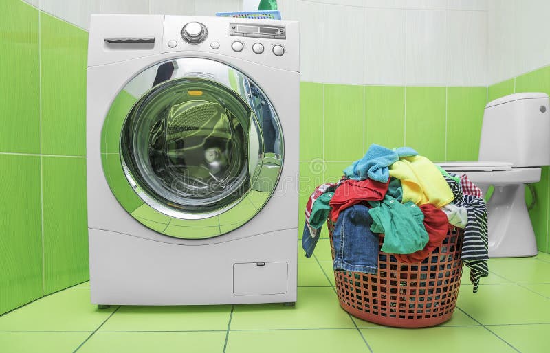 Washing Machine in the Bathroom. Stock Photo Image of concept