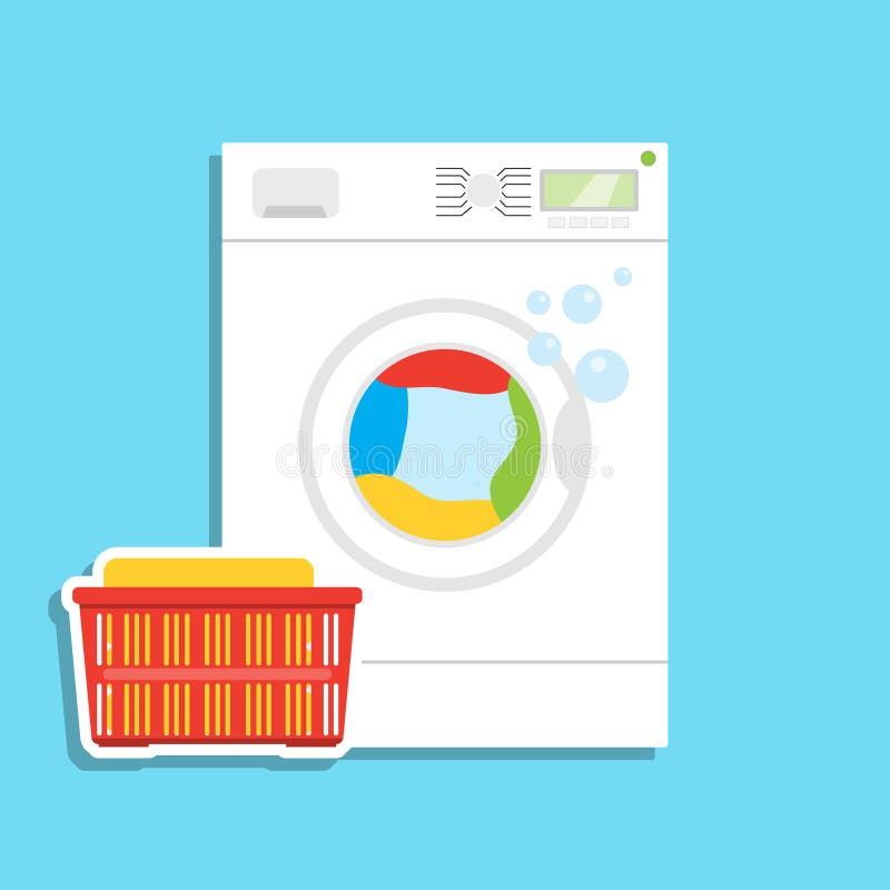 Washing Machine, Washing Machine Cartoon Icon in Stroke. Vector