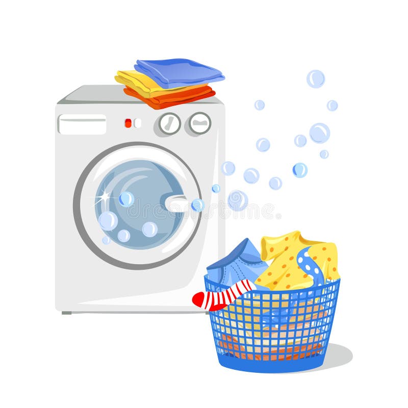 Washing Machine and Clean Clothes Stock Vector Illustration of