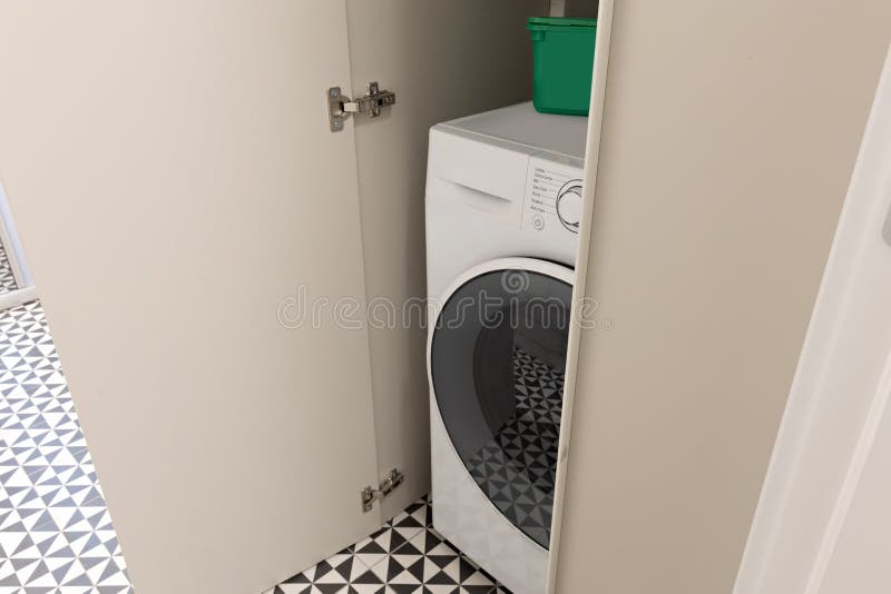 Washing Machine in the Closet in the Bathroom Stock Image Image of