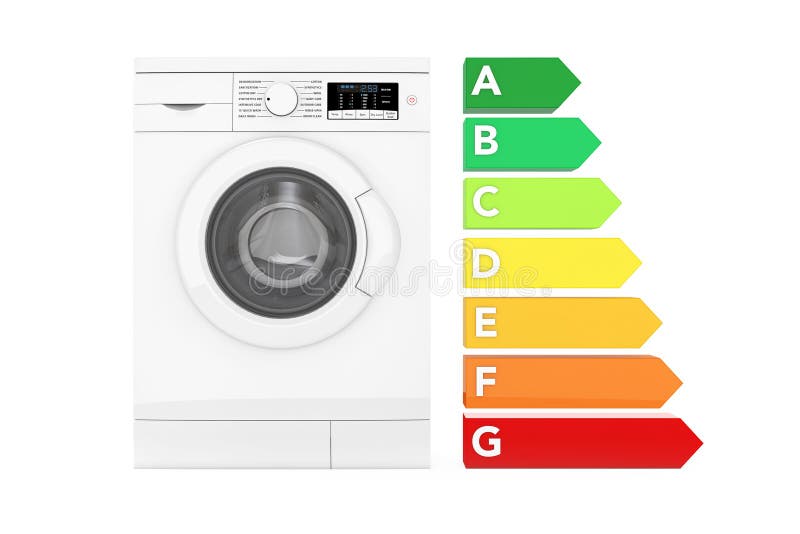 Washing Machine with Energy Efficiency Chart. 3d Rendering Stock Illustration Illustration of