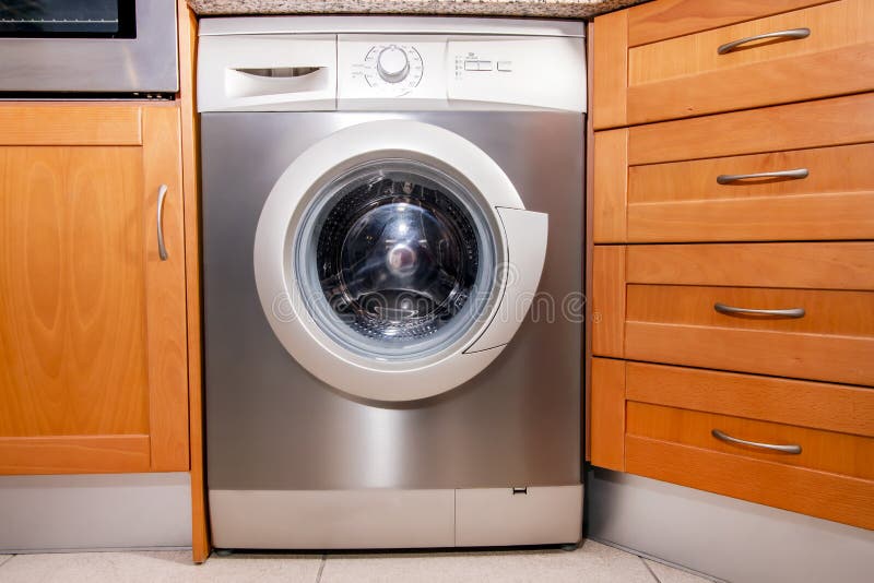 Washing Machine on the Kitchen Stock Image Image of clothes, hygiene 152184007