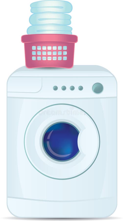 Washing machine and laundry basket stock illustration