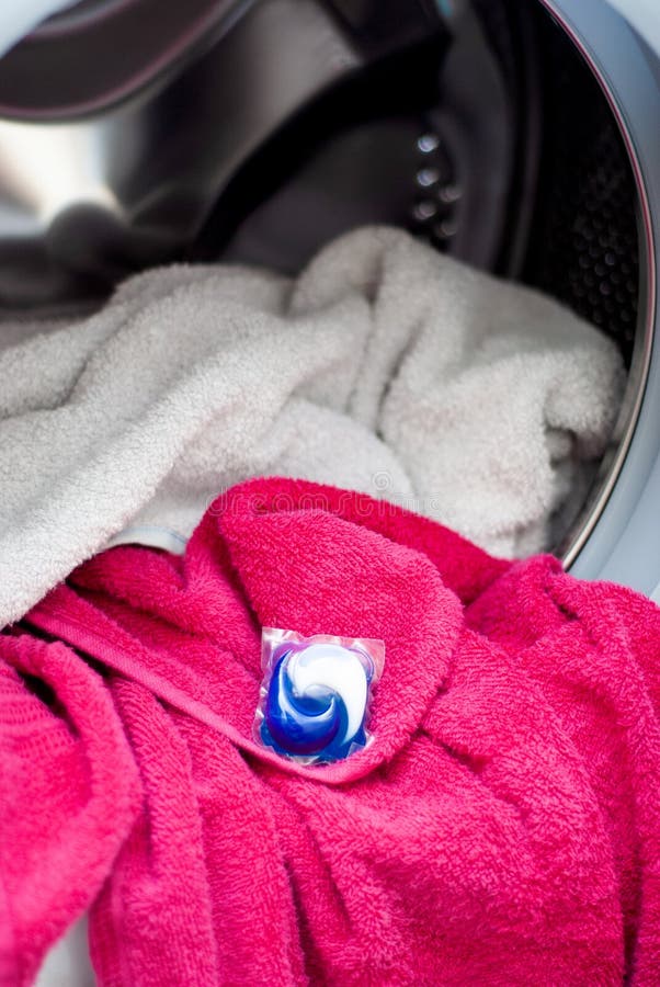 Washing Machine with Laundry and Detergent Pod Stock Image Image of