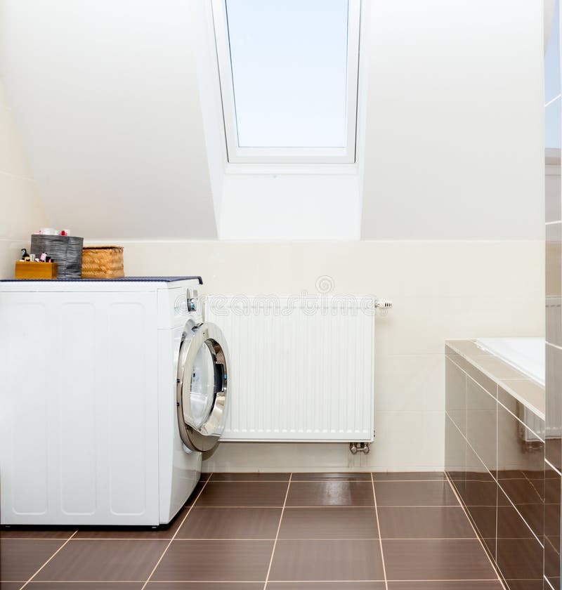 Washing Machine in Bathroom Stock Photo Image of modern, room 130023530