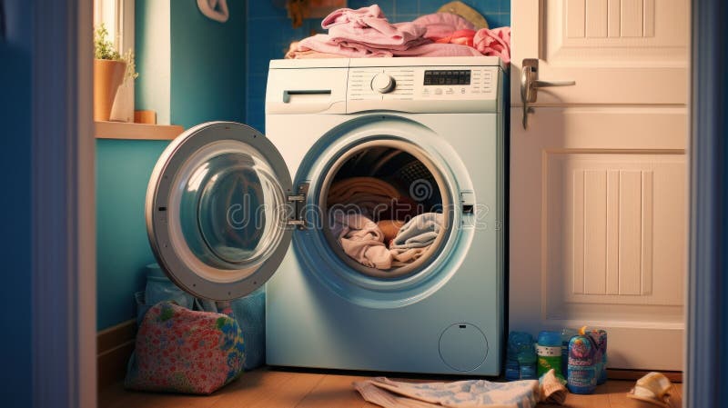 Washing Machine with Open Door Stock Photo - Image of housekeeping