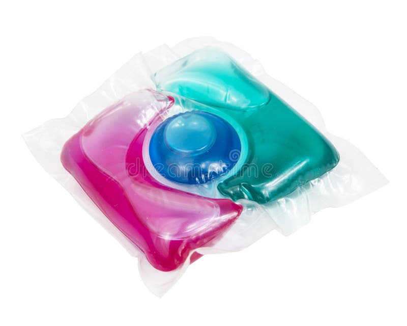 Washing Multicolor Gel Liquid Powder Capsule Isolated on the White Background Stock Image