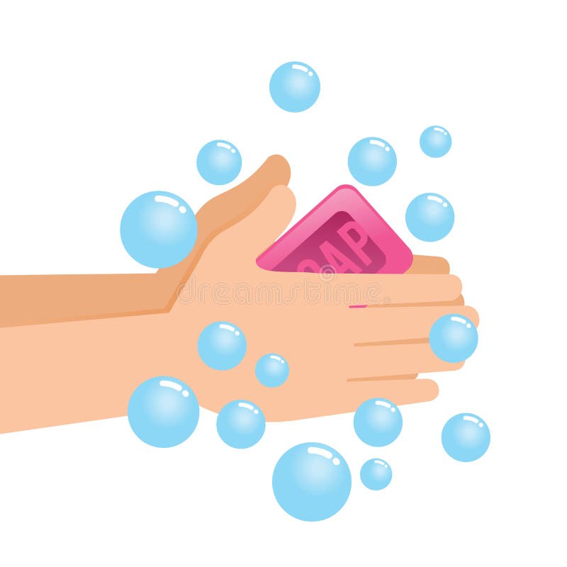 Washing Pair Of Hand With Soap And Bubbles Stock Vector - Illustration