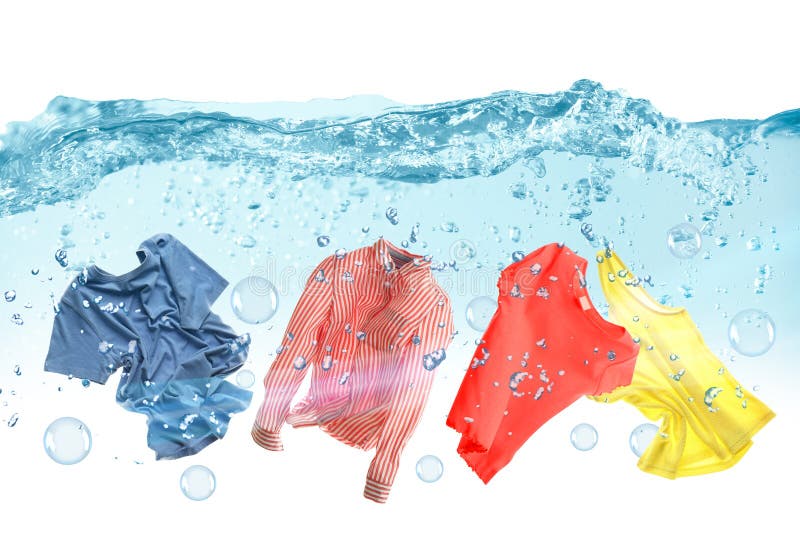Washing Powder Bubbles and Clothes in Water Stock Image Image of